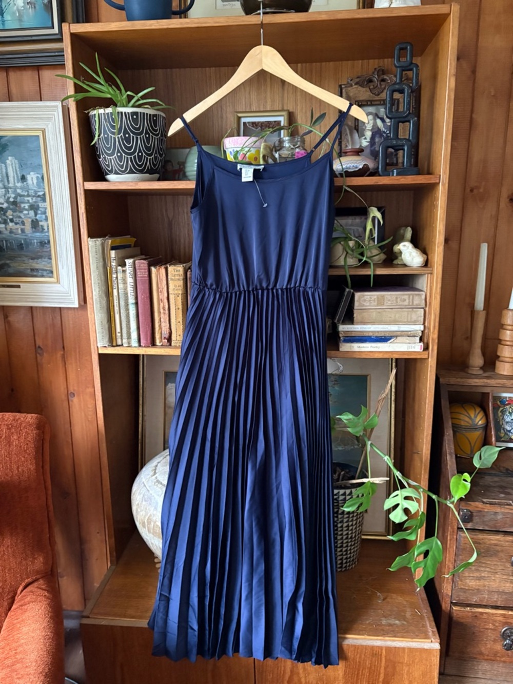 👉3/$25 Rachel Zoe Navy Pleated Maxi Slip Dress S